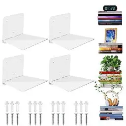 Produktbild: Sheeliy Unsichtbares Bücherregal, Schwebendes Bücherregal, Unsichtbare Regale für Bücher, Schwebendes Regale Wand für Schlafzimmer, Floating Bookshelf Metall Stabil für Büro, Küche, 4 er Set