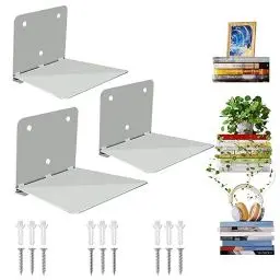 Produktbild: Sheeliy Unsichtbares Bücherregal, Schwebendes Bücherregal, Unsichtbare Regale für Bücher, Schwebendes Regale Wand für Schlafzimmer, Floating Bookshelf Metall Stabil für Büro, Küche, Grau, 3 er Set