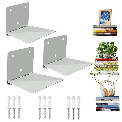Produktbild: Sheeliy Unsichtbares Bücherregal, Schwebendes Bücherregal, Unsichtbare Regale für Bücher, Schwebendes Regale Wand für Schlafzimmer, Floating Bookshelf Metall Stabil für Büro, Küche, Grau, 3 er Set