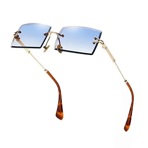 Produktbild: SHEEN KELLY Ovale Ultra-Small Frame Sonnenbrille für Frauen Männer Rechteck Retro durchsichtige Linse randlose Sonnenbrille