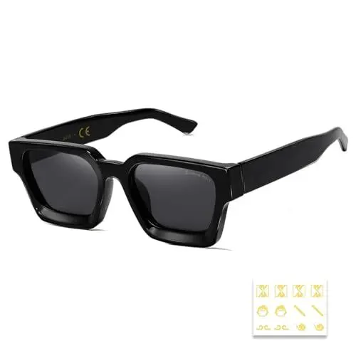 Produktbild: SHEEN KELLY Retro dicke rechteckige klobige Sonnenbrille für Frauen Männer trendy klassisch schmaler quadratischer schwarzer Schildpatt Rahmen Mode -Sonnenbrille