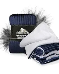 Produktbild: Sheepwell® Flauschige Plüsch Bettwäsche Navy Blue weiß Bettwäsche 135x200, Kissenbezug 80x80 Winterbettwäsche, Kinderbettwäsche, Fellbettwäsche kuschelig warm, Flanell, kuschelweich, bügelfrei