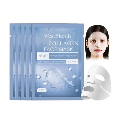 Produktbild: Shefave Korean Collagen Face Mask, 5pcs Collagen Mask Overnight, Anti-Falten Lifting Gesichtsmaske, Kollagen Reverse Film Lösliche Kollagen Sheet Mask mit Hydrolysierten Kollagenen
