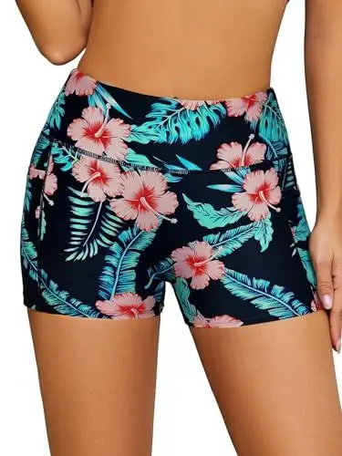 Produktbild: SHEKINI Damen Badeshorts Kurze Badehose Hohe Taille Bikini Hose Schnell Trocknendes Boardshorts Schwimmhose