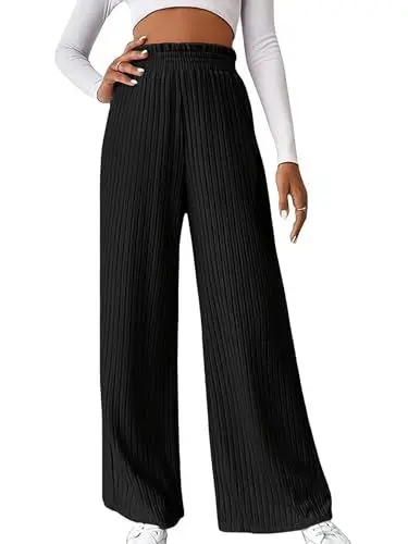 Produktbild: SHEKINI Damen Palazzo-Hose Schwarz M Hohe Taille Weitem Bein Gerade Hosen Stretch Elegante Hose Mit Hoher Bund Freizeithose Hausehose