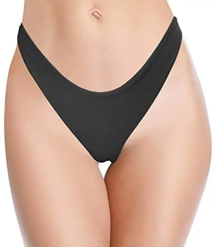 Produktbild: SHEKINI Damen Sexy U-Schnitt Brasilianer Bikinihose High Cut Tanga Bikini Badeanzug Unterteil Schwarz Badehose für Frauen (Schwarz B,L)