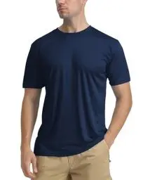Produktbild: SHEKINI Rashguard Herren UV Schutz Shirt Herren Schnelltrocknend Leicht Atmungsaktiv Sonnenschutz für Outdoor Surfen Schwimmen Running Angeln Wasser Hemden Sonnenschutz T-Shirt(Dunkelblau,L)
