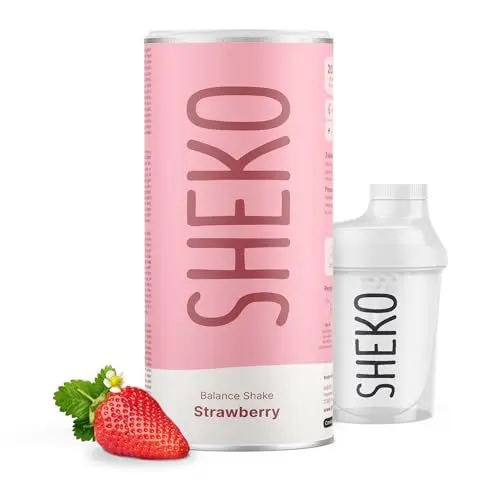 Produktbild: SHEKO Balance Shake Erdbeere + Shaker - 21 Cremige Mahlzeitenersatz Shakes zum Abnehmen - Proteinreich, Glutenfrei & Natürlicher Geschmack - Abnehmen Shake