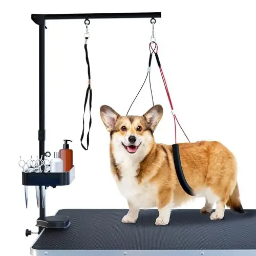 Produktbild: SHELANDY Fellpflege-Arm mit Klemme für große und kleine Hunde, 88,9 cm, höhenverstellbar, inkl. Zwei Nicht sitzenden Haunch-Halter, Schwarz