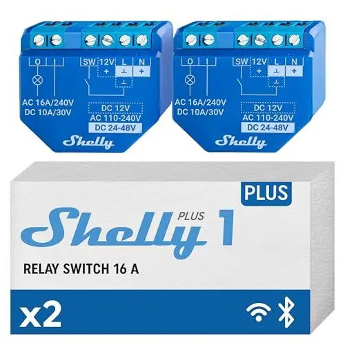 Produktbild: Shelly Plus 1 | Wlan & Bluetooth Smart Relais Schalter - 16A | Trockenkontakt | Lichtschalter | Hausautomation | Kompatibel mit Alexa & Google Home | iOS Android App | Kein Hub erforderlich (2 Pack)
