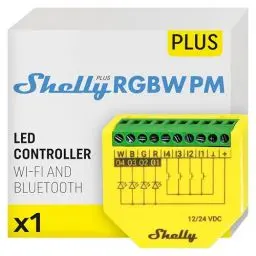 Produktbild: Shelly Plus RGBW PM - WLAN Controller für LED-Streifen, 12-24 VDC, 3 Beleuchtungsprofile, Leistungsmessung, Dimmer für Weißes oder Farbiges Licht, kein Hub Erforderlich, Alexa & Google Home