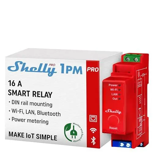 Produktbild: Shelly Pro 1PM | WLAN & Bluetooth Smart-Relais-Schalter mit Leistungsmessung| Hausautomatisierung| Alexa & Google Home kompatibel| iOS Android App| Kein Hub erforderlich | Kabellose Lichtsteuerung