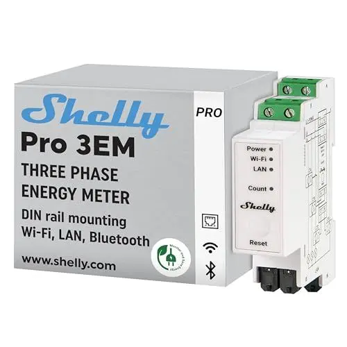 Produktbild: Shelly Pro 3EM (120A) | WLAN & LAN DIN-Schiene 3-Phasen Energiezähler | Echtzeit-Überwachung | kein Relais-Schalter | Kein Hub Erforderlich | Solarpanels | PV-Systeme | Wirkenergie der Klasse B