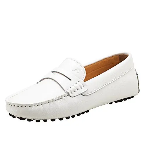 Produktbild: Shenduo Damen Slipper Bequem Schuhe Mokassin Leder für Autofahren Penny Loafers Weiß D7052 40EU
