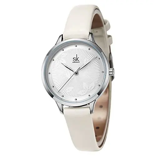 Produktbild: SHENGKE Uhren für Damen Quarzuhr für Damen wasserdichte Armbanduhr mit Lederband Weiß