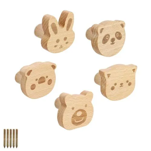Produktbild: SHENGYIG 5 Stück Garderobenhaken holz mit Tiermodell, Sanfte und Elegante Farbe, Kleiderhaken holz, Wandhaken zum Aufhängen von Mänteln, Hüten, Taschen