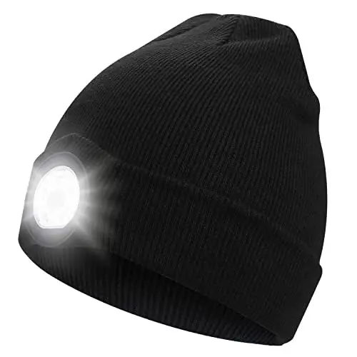 Produktbild: shenkey LED Strickmütze mit Licht, USB wiederaufladbare LED Kopflampe Beanie für Männer - Warme Wintermütze mit Freisprech-Taschenlampe - Ideal für Outdoor-Aktivitäten und als praktisches Geschenk