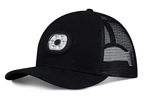 Produktbild: shenkey Trucker Kappe mit LED Beleuchtet, USB-aufladbare beleuchtete Mütze mit 6 LED-Scheinwerfer-Mütze, Atmungsaktive Trucker-Mütze für Herren, Verstellbare Netzmütze Ideal für den Außenbereich