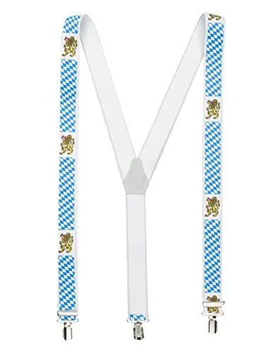 Produktbild: shenky Hosenträger | 3er Clips | 3,5cm Breite | verstellbar | Basic | Y-Form | elastisch | für Oktoberfest Fassnacht Karneval Hochzeit Skihosen | Damen & Herren | Skihosenträger | Bayern Flagge