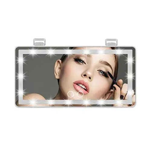 Produktbild: Shenrongtong Auto Makeup, Auto Visier Spiegel Mit 60 LED-Leuchten 3 Beleuchtungsmodus Tragbarer Kosmetikspiegel Rückspiegel Für Die Meisten Autos, Schwarz/Weiß