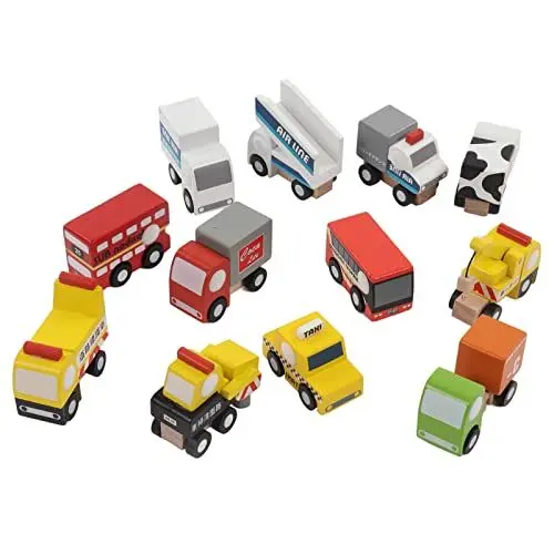 Produktbild: shenruifa Umweltfreundliche, Zurückziehbare Spielzeugautos aus Holz, Stadtfahrzeuge aus Lindenholz für ab 3 Jahren, Sicher, Ungiftig, Langlebig, Miniatur-Spielzeugautos in Idealer Größe