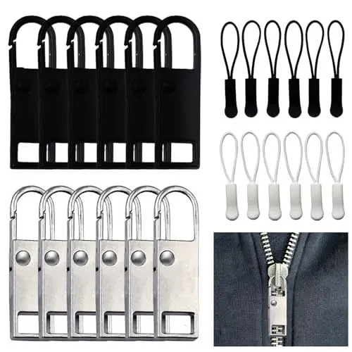 Produktbild: SHENSAIGO 24 Stück Reißverschluss Zipper, 2 Stile Ersatz Zipper Anhänger für Reißverschlüsse, Universal Metall Reissverschluss Zipper, Abnehmbares Reißverschluss Reparatur für Koffer Mantel Stiefel