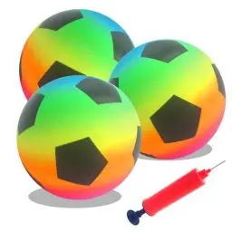 Produktbild: SHENSAIGO 3 Stück Regenbogen Ball Kinder, PVC Fussball Kinder und Erwachsene, Aufblasbaren Bälle mit Pumpe, 22cm Kinderball Regenbogenball Wasserball, Fußball für Innen und Außen Spielball Kinder