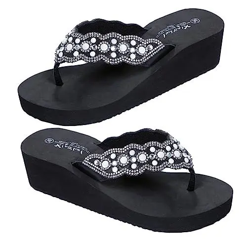 Produktbild: SHERCHPRY 1 Paar Perlensandalen sommerschuhe summer shoes Bequeme Sandalen Plateausandalen damen Frauen Sandalen Hausschuhe High Heels Outdoor-Schuhe Strandschuhe Obermaterial: Kunstpu Black