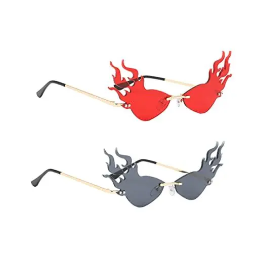 Produktbild: SHERCHPRY Unisex Rahmenlose Feuer Sonnenbrille Damen Coole Partybrille Modische Geburtstagsparty Es 2er Pack