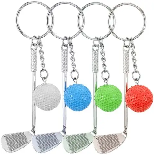 Produktbild: SHERCHPRY 4 Stück Golf-Schlüsselanhänger Kugel Schlüsselanhänger Junge Auto schlüsselanhänger Rucksack Golf zubehör Golf-Schlüsselringe Geschenk für Golfliebhaber Mini Golfclubs Mann Metall