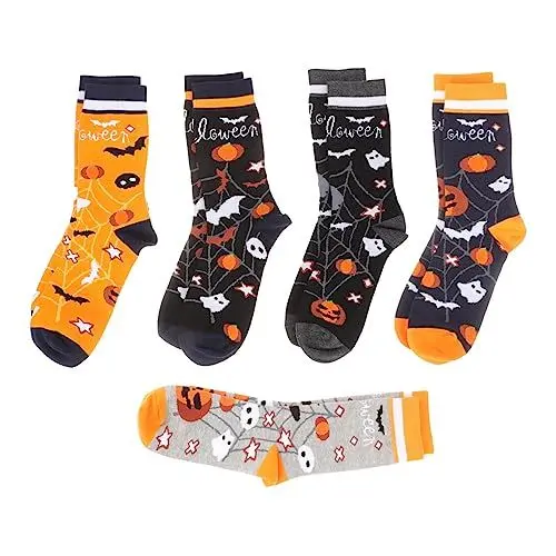 Produktbild: SHERCHPRY 5paare Dekorative Halloween Socken Mit Kürbis Und Fledermaus-Motiven Bequeme Baumwollsocken Für Männer Für Herbst Und Wintermode Perfektes Für Freunde