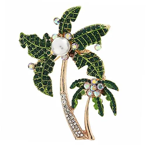 Produktbild: SHERCHPRY Brosche Aus Legierung Mit Grünen Kokospalmen Und Glänzendem Strass Modebrosche Als Modisches Accessoire Für Damen Und Mädchen Passend Zu Kleidung Für Verschiedene Anlässe