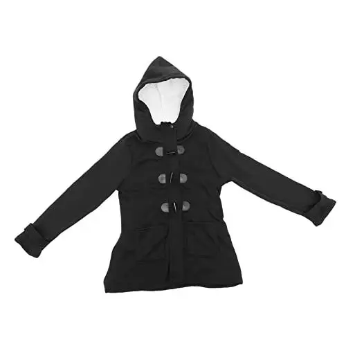 Produktbild: SHERCHPRY Damen Klassischer Peacoat Mit Kapuze Doppelreihiger Warmer Mischgewebe-jacke in Schwarz Für Herbst Und Winter Leicht Kombinierbar Mit Hosen Und Schals