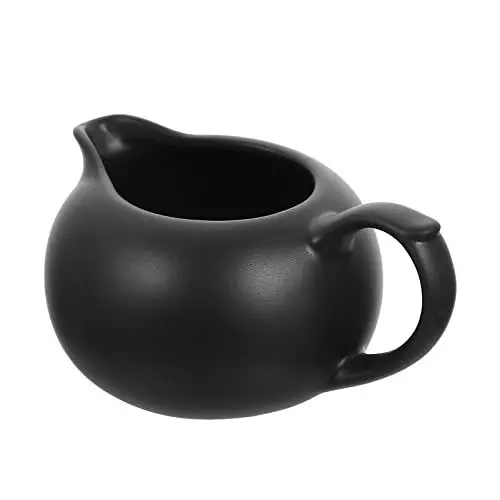 Produktbild: SHERCHPRY Milchkännchen Aus Keramik Ausgießer Für Kaffeesahne Kaffeemilchkännchen Sauciere Matt Schwarz Saucenschale Mit Griff Gerichte Mit Sojasauce Gewürzgericht Liebhaber Mini Muttermilch