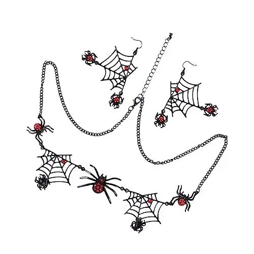 Produktbild: SHERCHPRY Satz Halloween Halskette Ohrringe spinnen ohrringe spinnenohrring Chokerhalsketten für Frauen Halloween-Partygeschenke geschenkset für frauen schmucksets für damen Black