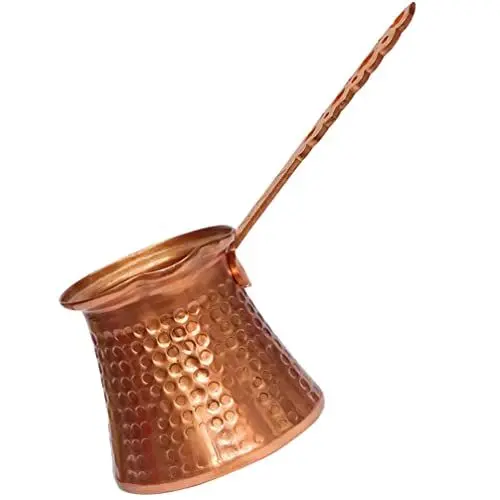 Produktbild: SHERCHPRY Türkische Kaffeekanne Griechische Arabische Kaffeemaschine Handgemachte Ottomane Gehämmertes Kupfer Cezve mit Messinggriff Jezve Briki für Den Herd 320Ml
