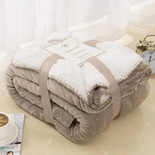 Produktbild: Sherpa Doppelseitige Decke Flauschiger Stoff Extra Weich Fleece Sherpa Bettüberwurf Flauschig und Verbessert Schlaf Nerz 150 x 200 cm