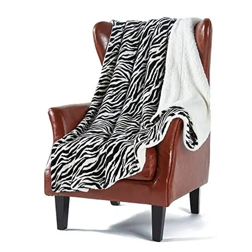 Produktbild: Sherpa-Fleece-Decke, Sofa-Überwurf, doppelseitig, superweich, warm, Überwurf für Bett, Sofa, Couch, 150 x 180 cm (Zebra)