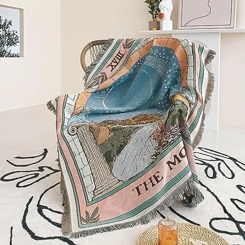 Produktbild: Shesyuki Boho Wurf Decke Reversible Baumwolle Bohemian Tapestry Hippie Zimmer Dekor Doppelseitig (Boho The Moon 50