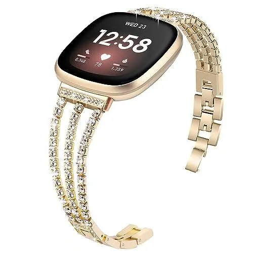 Produktbild: Shesyuki für Fitbit Versa Bands, kompatibel mit Fitbit Versa 3/Versa 4/Sense und Sense 2 Smart Watch, Bling Diamond Edelstahl Armband für Frauen (Gold)