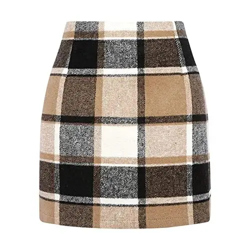 Produktbild: Shffuw Damen Kariert RöCke Knielang Wollrock Winterrock Bodycon Elegant Minirock Bleistiftrock Plaid Skirt High Waist Kurzer Rock Klassischer Preppy-Stil Damenrock, Modischer Herbst-Winter Minirock