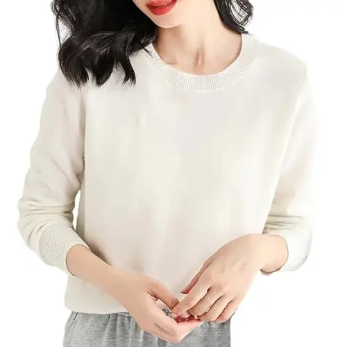 Produktbild: Longsleeve Damen Bekleidung Damen 100% Merinowolle Strickpullover Damen Pullover Herbst Wickel Pullover Roter Pullover Damen Langarmshirt Mit Gummibund Kaschmir Cashmere Zopfpullover Damen