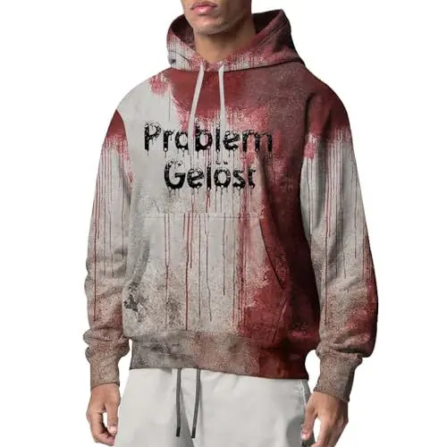 Produktbild: Shffuw Problem Gelöst Hoodie Halloween Kapuzenpullover Herren Pullover Blood Stain Halloween Casual Hoody Männer Blutspritzer Muster Blutiger Kostüm Sweatshirt Entsetzen Bedruckt Freizeit Kapuzenshirt