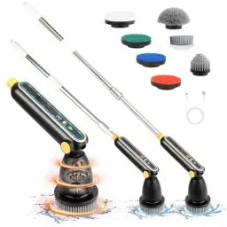 Produktbild: SHGUMITE Elektrische Reinigungsbürste - Schnurloser Elektrischer Spin Scrubber mit 7 Austauschbaren Bohrbürstenköpfen, Verstellbarem Griff und IPX7 Wasserschutz, Ideal für Haushalt, Bad und Auto
