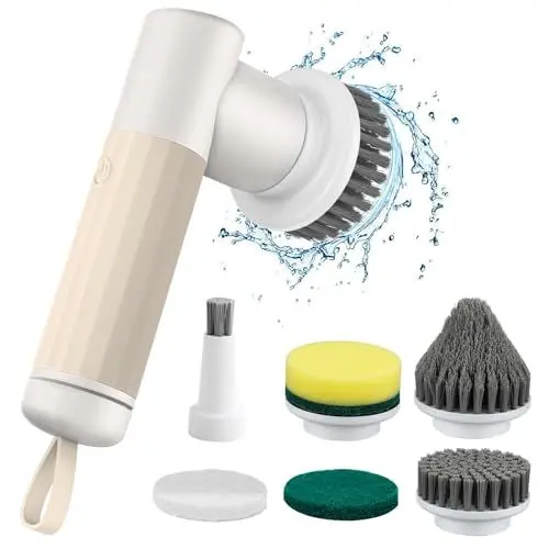 Produktbild: SHGUMITE Lektrische Reinigungsbürste mit 6 Ersatzbürsten,Putzbürste Elektrisch 360°Power Spin Scrubber Schnurlos,2 Einstellgeschwindigkeiten Geeignet für Küchenspüle/Badezimmerglas/Fliesenboden