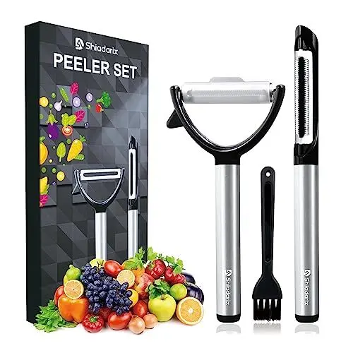 Produktbild: Shiadarix Sparschäler Edelstahl Premium Schäler Küche Kartoffelschäler Spargelschäler Obst- und Gemüseschäler Vegetable Potato Peeler mit Scharfer Edelstahl Klinge & Rutschfestem Griff | 2 Stück