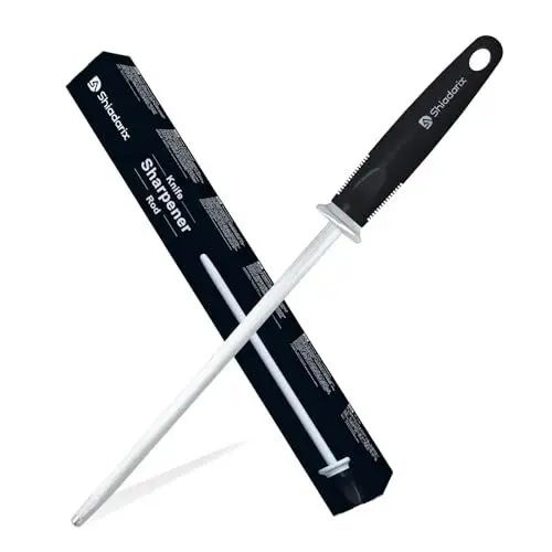 Produktbild: Shiadarix® Wetzstahl für Messer (37cm) Profi Messerschärfer Stab - Gehärtetem Spezialstah & Ergonomisch Geformter Soft-Touch Griff mit Fingerschutz | Schwarz