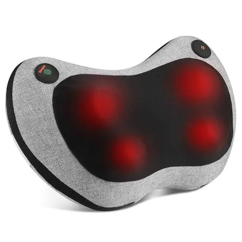Produktbild: Shiatsu Massagegerät, Massagekissen mit Wärmefunktion für Nacken, Rücken, Schulter, Elektrisch Massager mit 3D Massageköpfen, 2 Geschwindigkeiten, inkl. Verlängerungsgurt, Grau