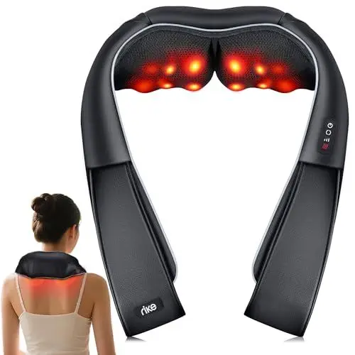 Produktbild: Shiatsu Nackenmassagegerät mit Wärme – 3D Massagegerät für Nacken, Schultern & Rücken, mit Netz- & Auto-Adapter, tiefenwirksame Knetmassage, Geschenkidee für Männer & Frauen