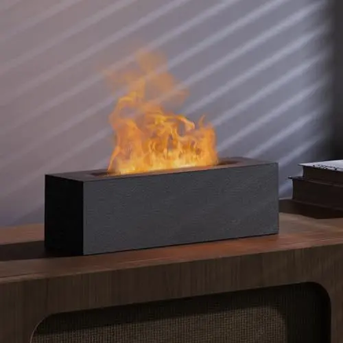 Produktbild: Shiawase Aroma Diffuser mit Flammeneffekt, Ätherische Öle Diffuser 200ml, Luftbefeuchter mit 2 Farbe Licht, Humidifier DuftöL Diffuser Duftlampe für Kinder, Zuhause Büro, Raumduft oder Yoga (Grau)